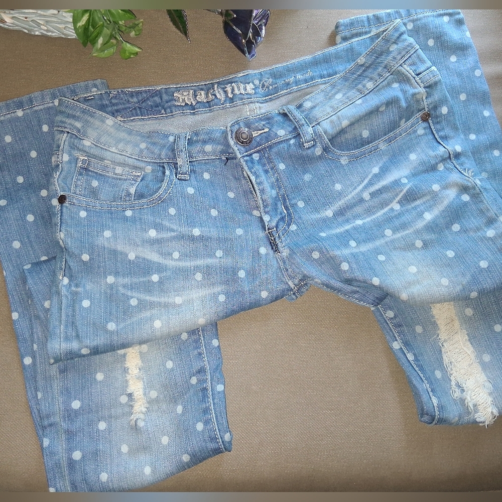 Machine Light Blue Polka Dot Skinny Jeans